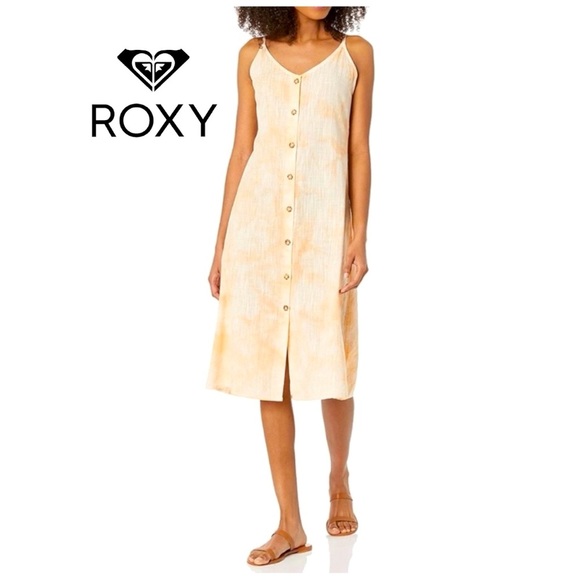 ROXY Women’s Wild Ties Dress Midi Apricot- Medium - Picture 1 of 7